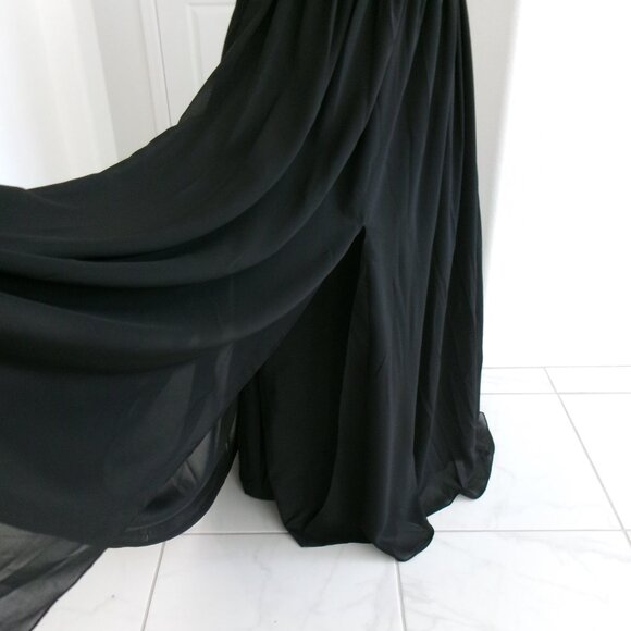 New Black One Shoulder Chiffon Gown Formal Dress M 6 S 4 Lace Top VNAIX Wedding - Picture 11 of 15